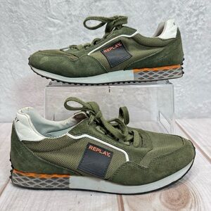 Replay Army Green Mesh and Suede Athletic Trainers Sneakers Crossover Shoes